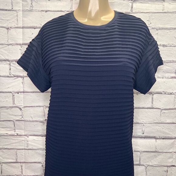 J.Crew Womens Navy Blue Short-Sleeve Crew-Neck Chiffon Ruffle Shift Dress Size 2 - Picture 4 of 10